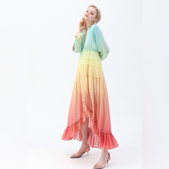 NWT ChicWish Vacay Paradise Gradient V-NECK Maxi Dress Small - Picture 7 of 8